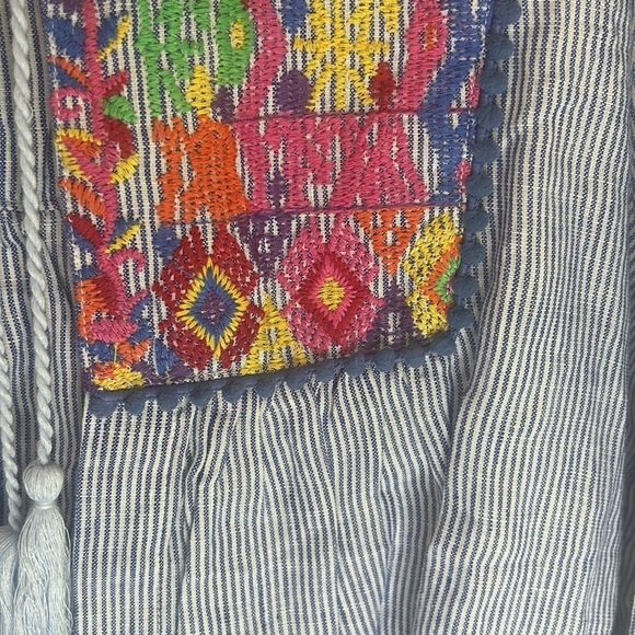 J. MCLAUGHLIN Blue and White Stripe Embroidered Tassel Top Size Medium - Picture 8 of 16